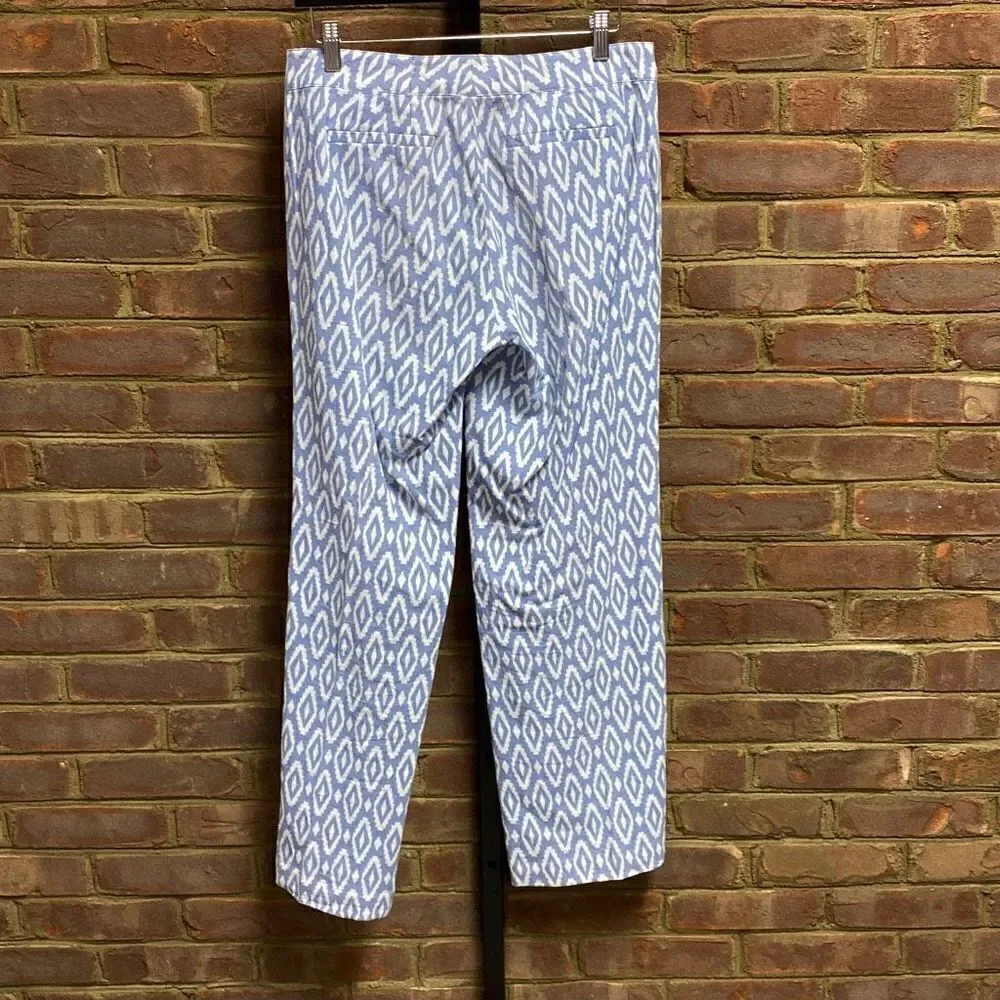 Willi Smith Blue & White Aztec Linen Blend Pants Size 6